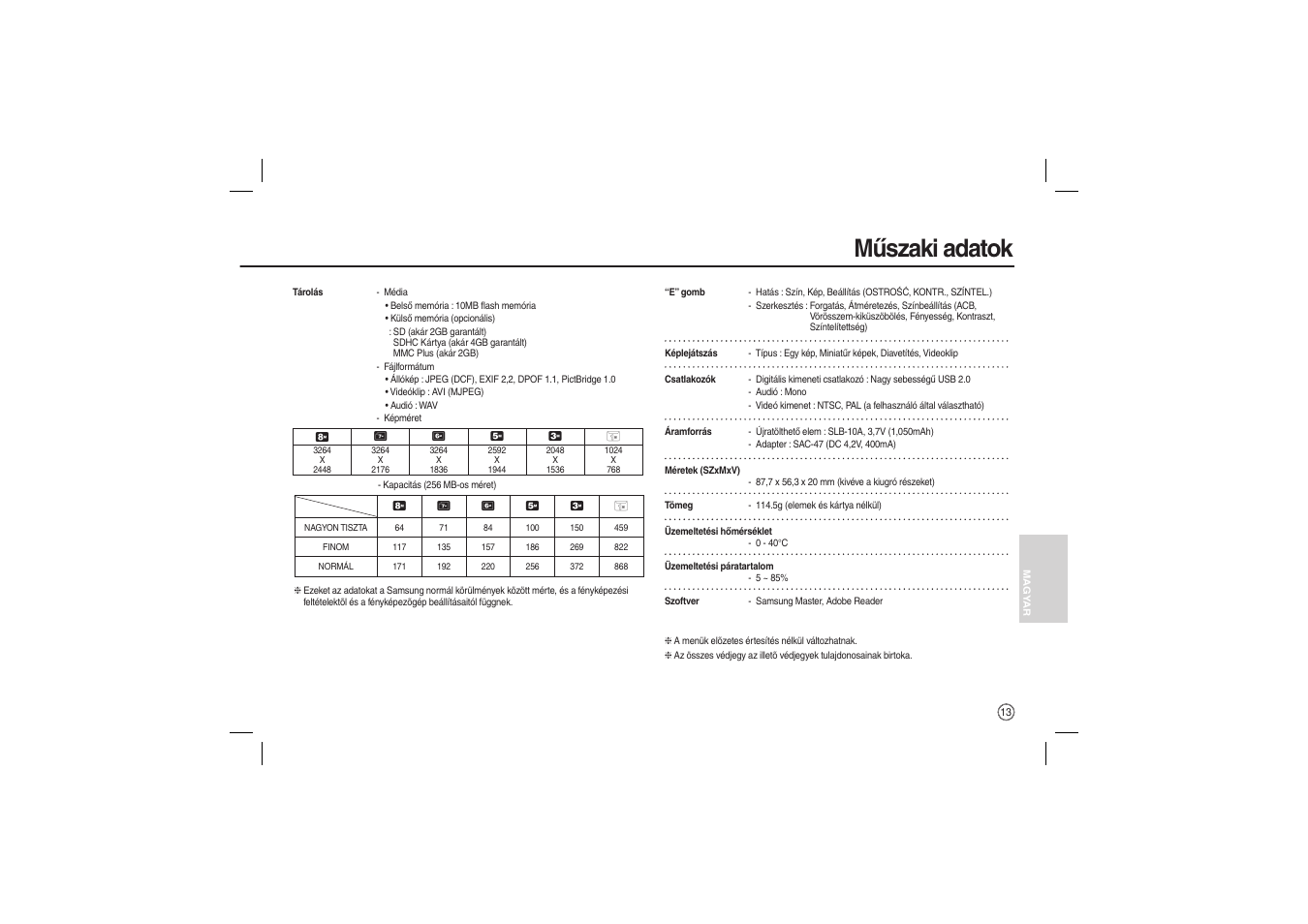 Műszaki adatok | Samsung EC-L100ZBBA-US User Manual | Page 126 / 162