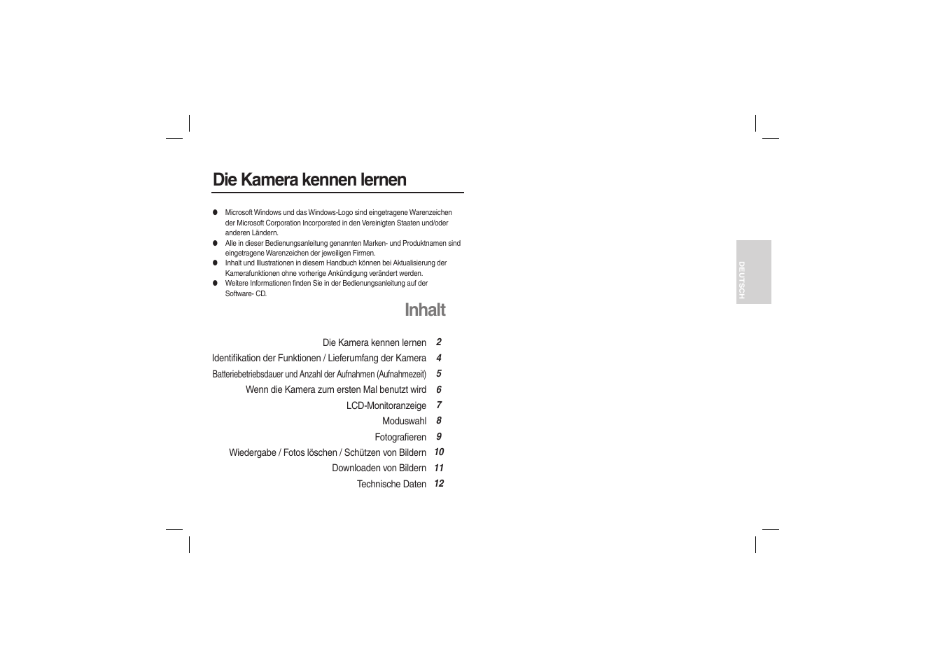 Die kamera kennen lernen, Inhalt | Samsung EC-L100ZBBA-US User Manual | Page 18 / 162