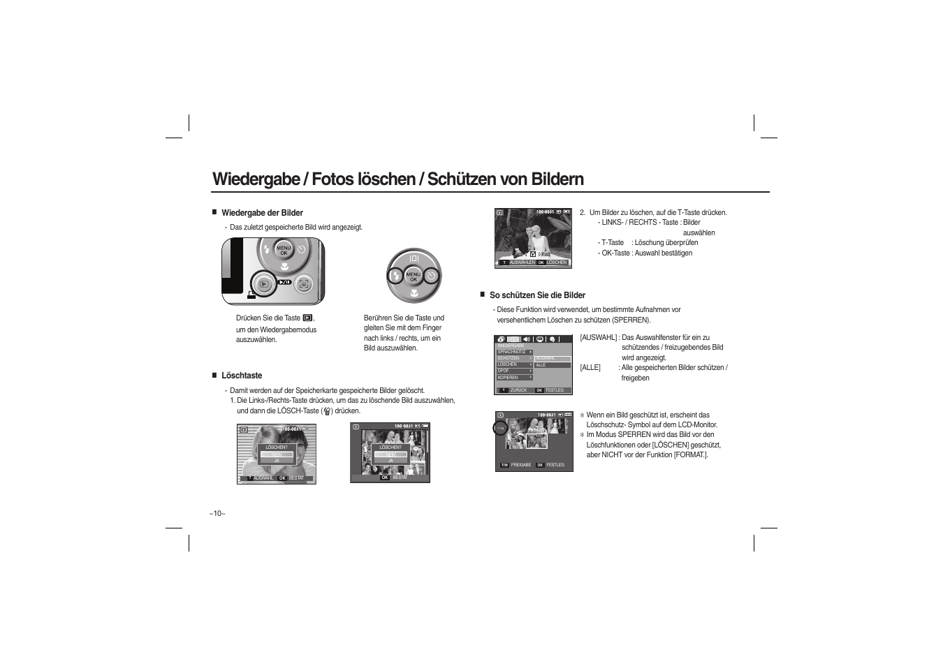 Wiedergabe / fotos löschen / schützen von bildern | Samsung EC-L100ZBBA-US User Manual | Page 27 / 162