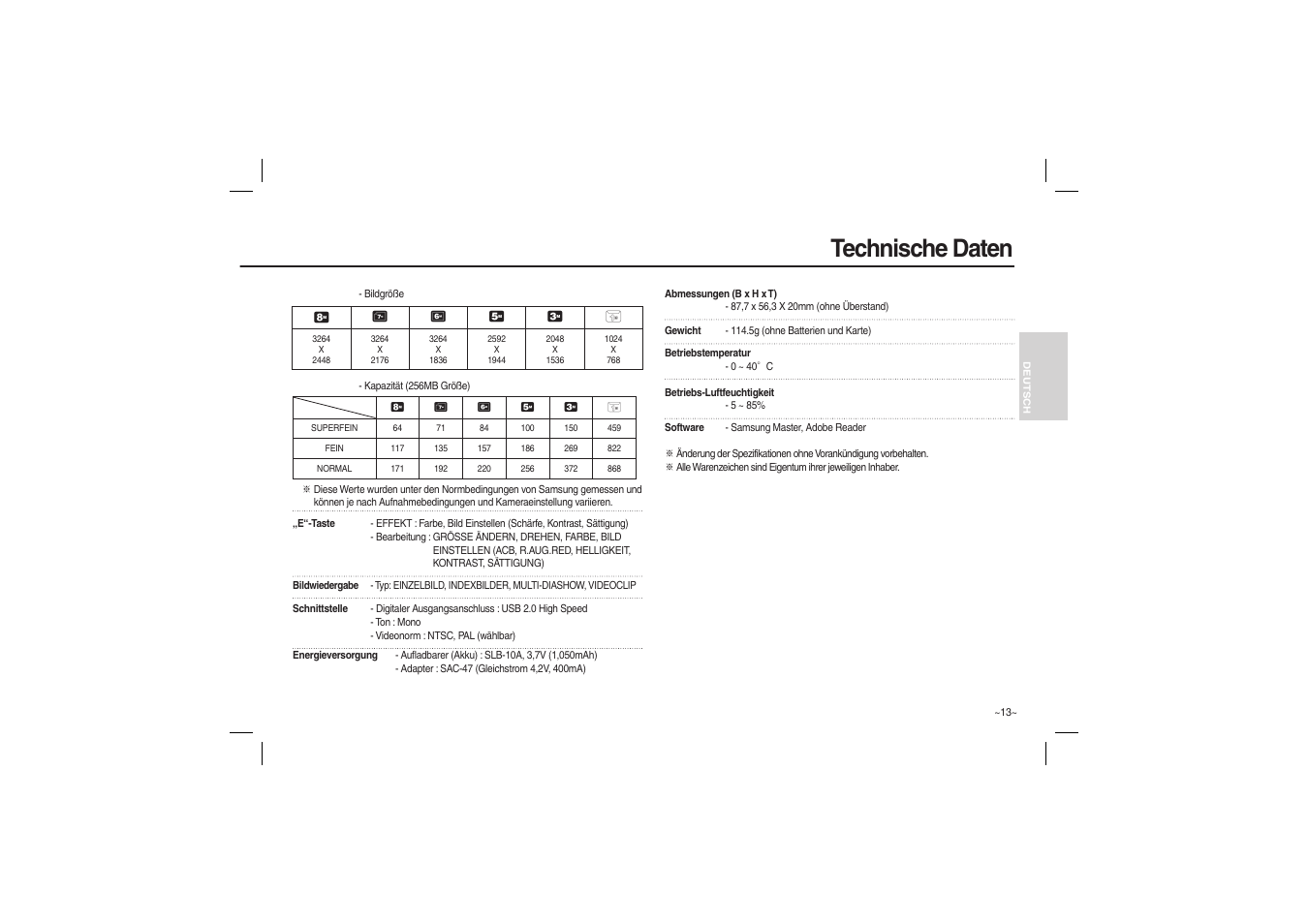 Technische daten | Samsung EC-L100ZBBA-US User Manual | Page 30 / 162