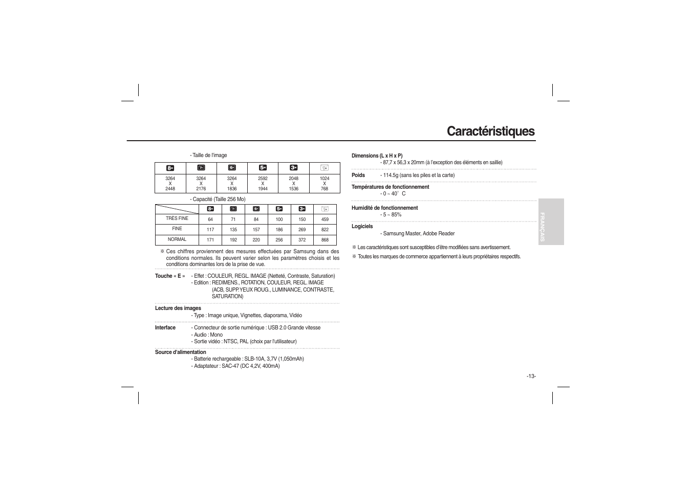 Caractéristiques | Samsung EC-L100ZBBA-US User Manual | Page 46 / 162