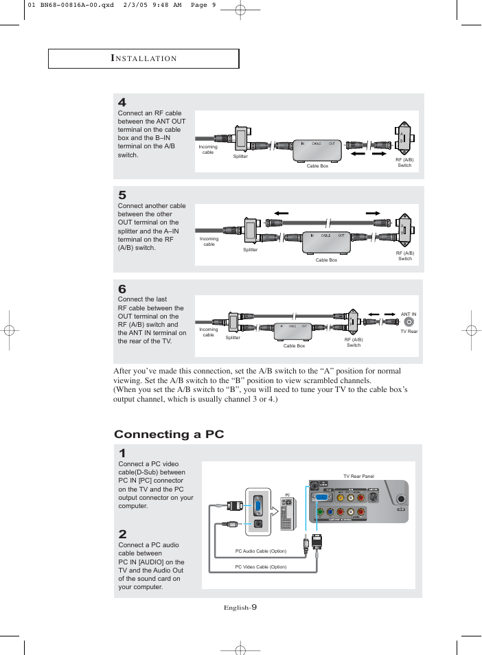Connecting a pc | Samsung LNR1550X-XAA User Manual | Page 14 / 68