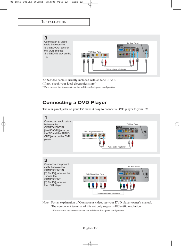 Connecting a dvd player | Samsung LNR1550X-XAA User Manual | Page 17 / 68