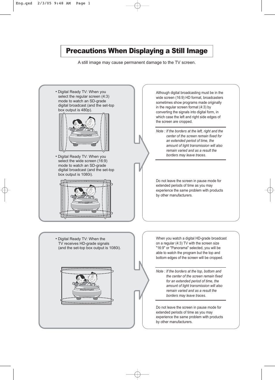 Precautions when displaying a still image | Samsung LNR1550X-XAA User Manual | Page 2 / 68