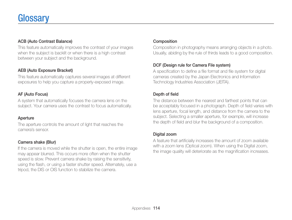 Glossary | Samsung EC-WB100ZBABUS User Manual | Page 115 / 125