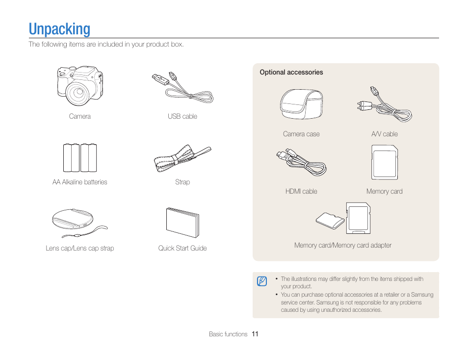 Unpacking | Samsung EC-WB100ZBABUS User Manual | Page 12 / 125