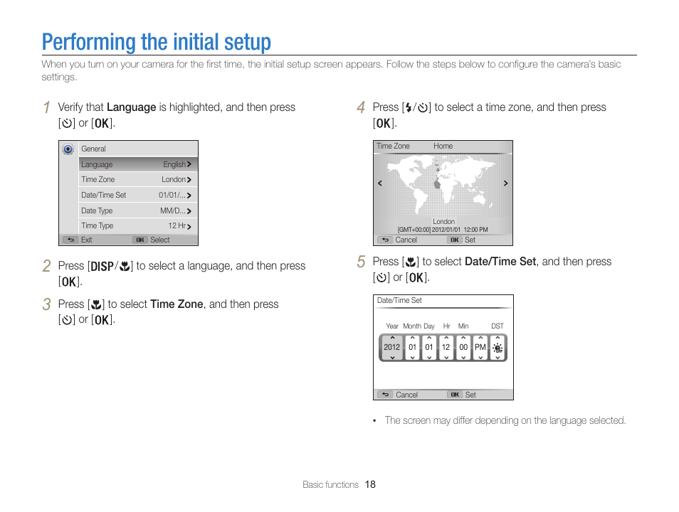 Performing the initial setup | Samsung EC-WB100ZBABUS User Manual | Page 19 / 125