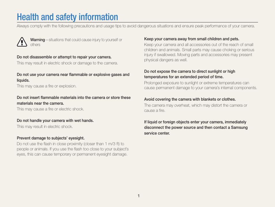 Health and safety information | Samsung EC-WB100ZBABUS User Manual | Page 2 / 125