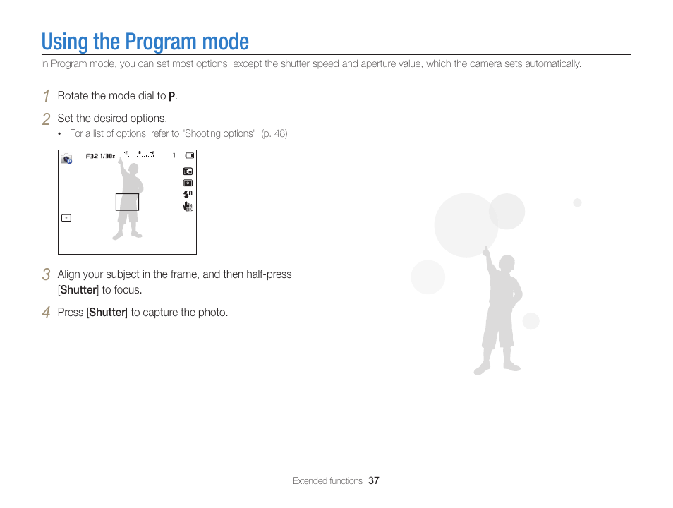 Using the program mode | Samsung EC-WB100ZBABUS User Manual | Page 38 / 125