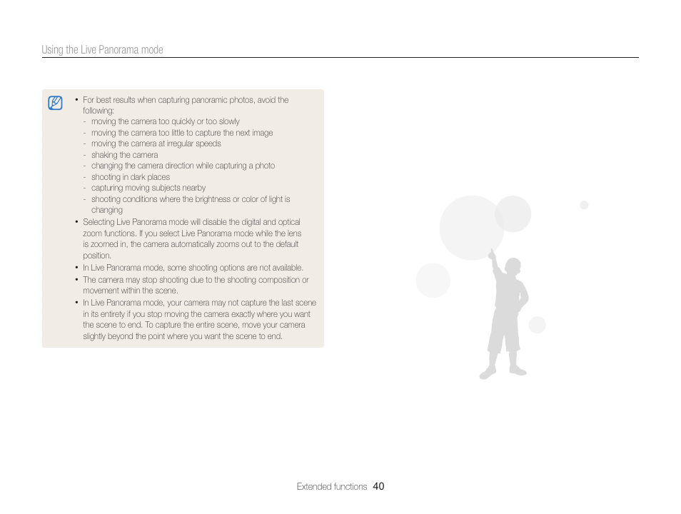 Using the live panorama mode | Samsung EC-WB100ZBABUS User Manual | Page 41 / 125