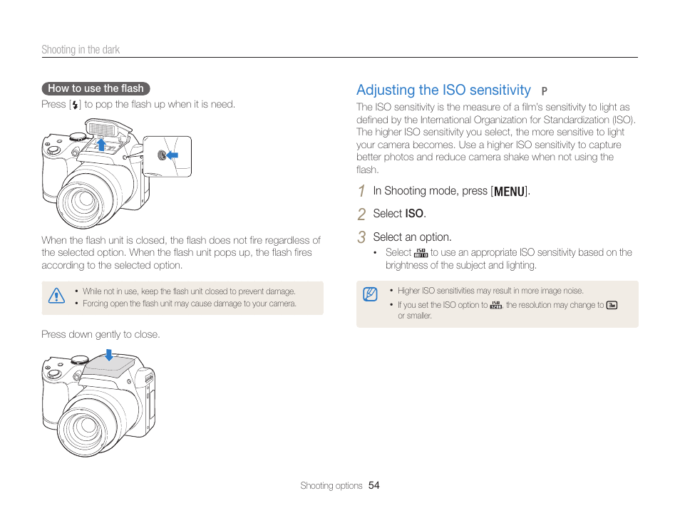 Adjusting the iso sensitivity, Set iso sensitivity options. (p. 54), Adjusting the iso sensitivity ……………… 54 | Samsung EC-WB100ZBABUS User Manual | Page 55 / 125