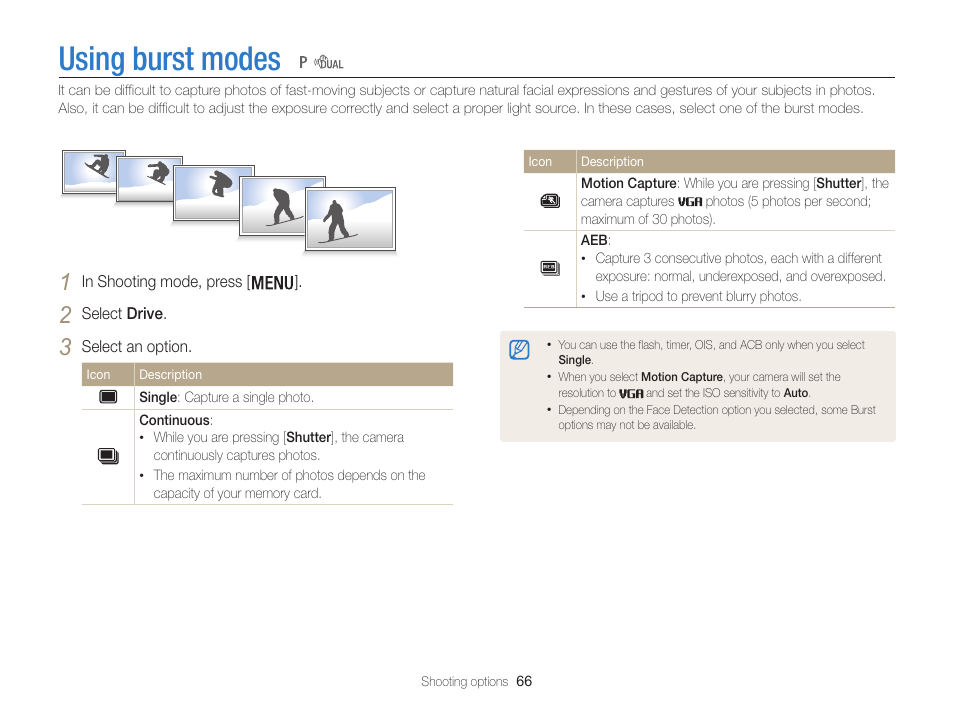 Using burst modes | Samsung EC-WB100ZBABUS User Manual | Page 67 / 125