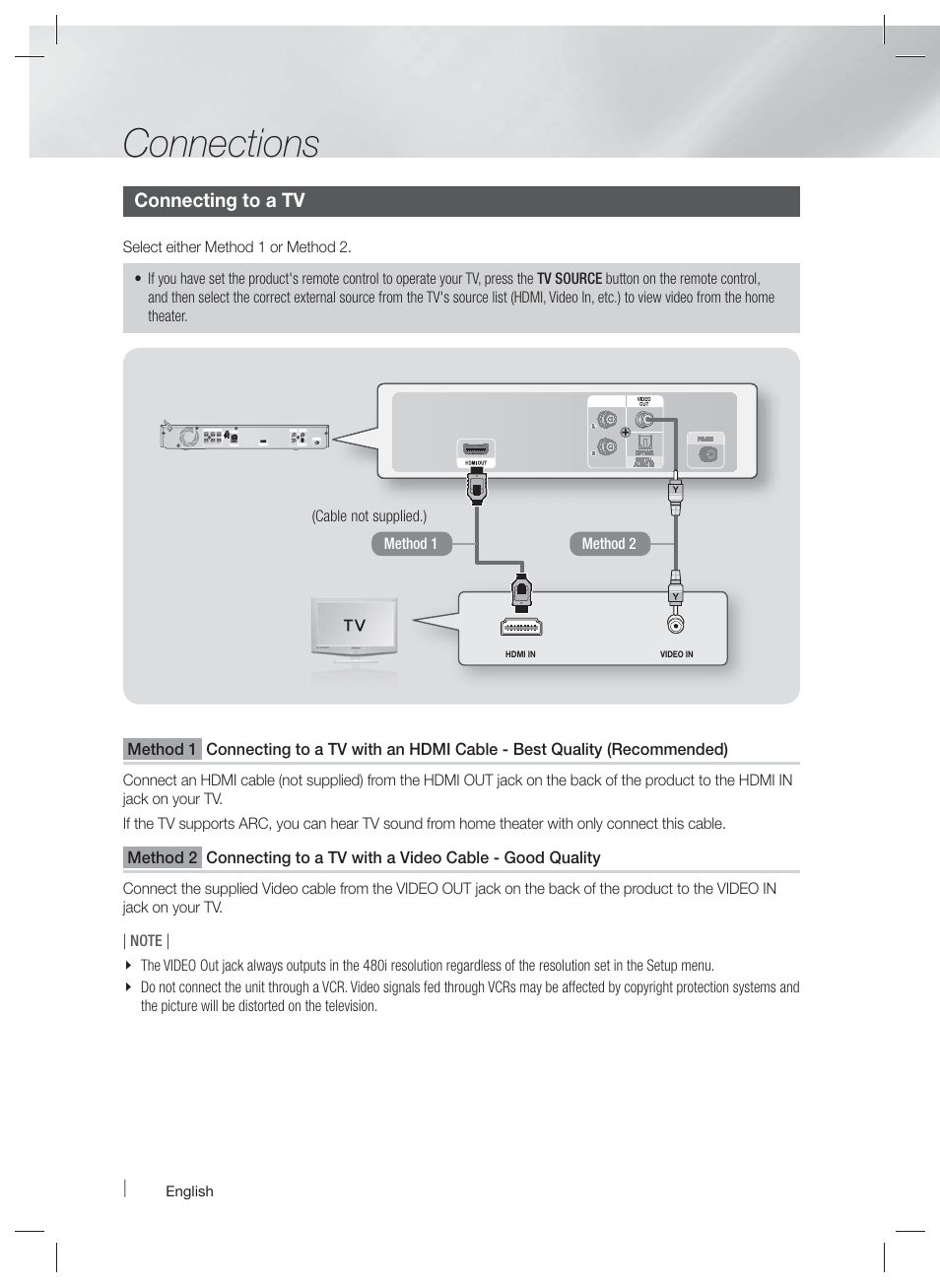 Connections, Connecting to a tv | Samsung HT-EM45-ZA User Manual | Page 18 / 59