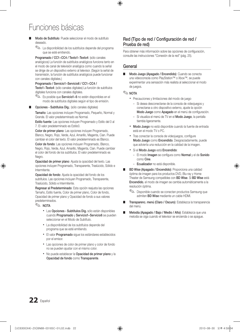 Funciones básicas | Samsung UN40C6300SFXZA User Manual | Page 74 / 104