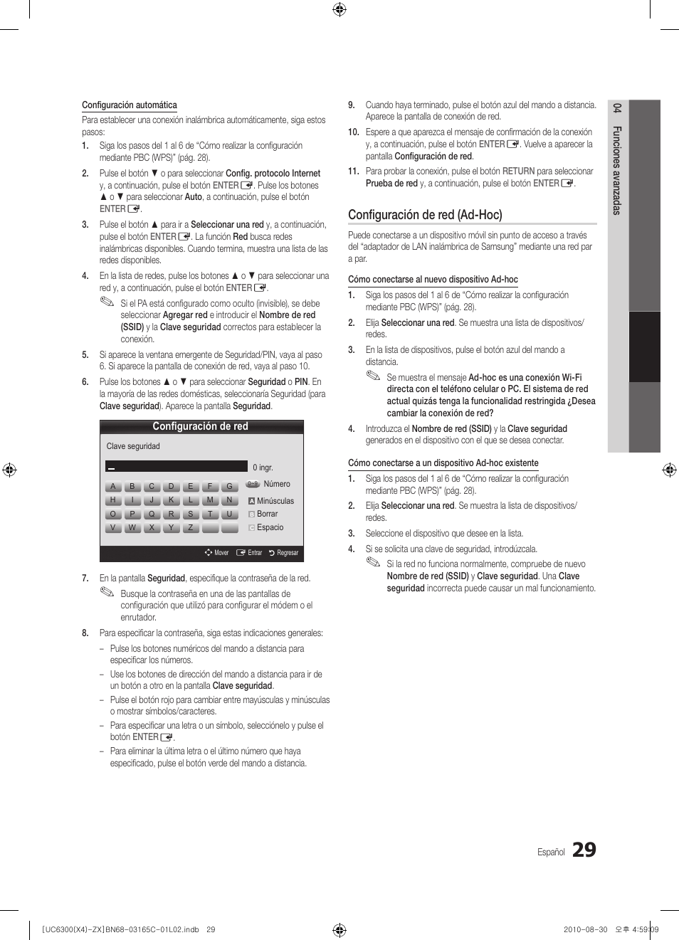 Configuración de red (ad-hoc) | Samsung UN40C6300SFXZA User Manual | Page 81 / 104