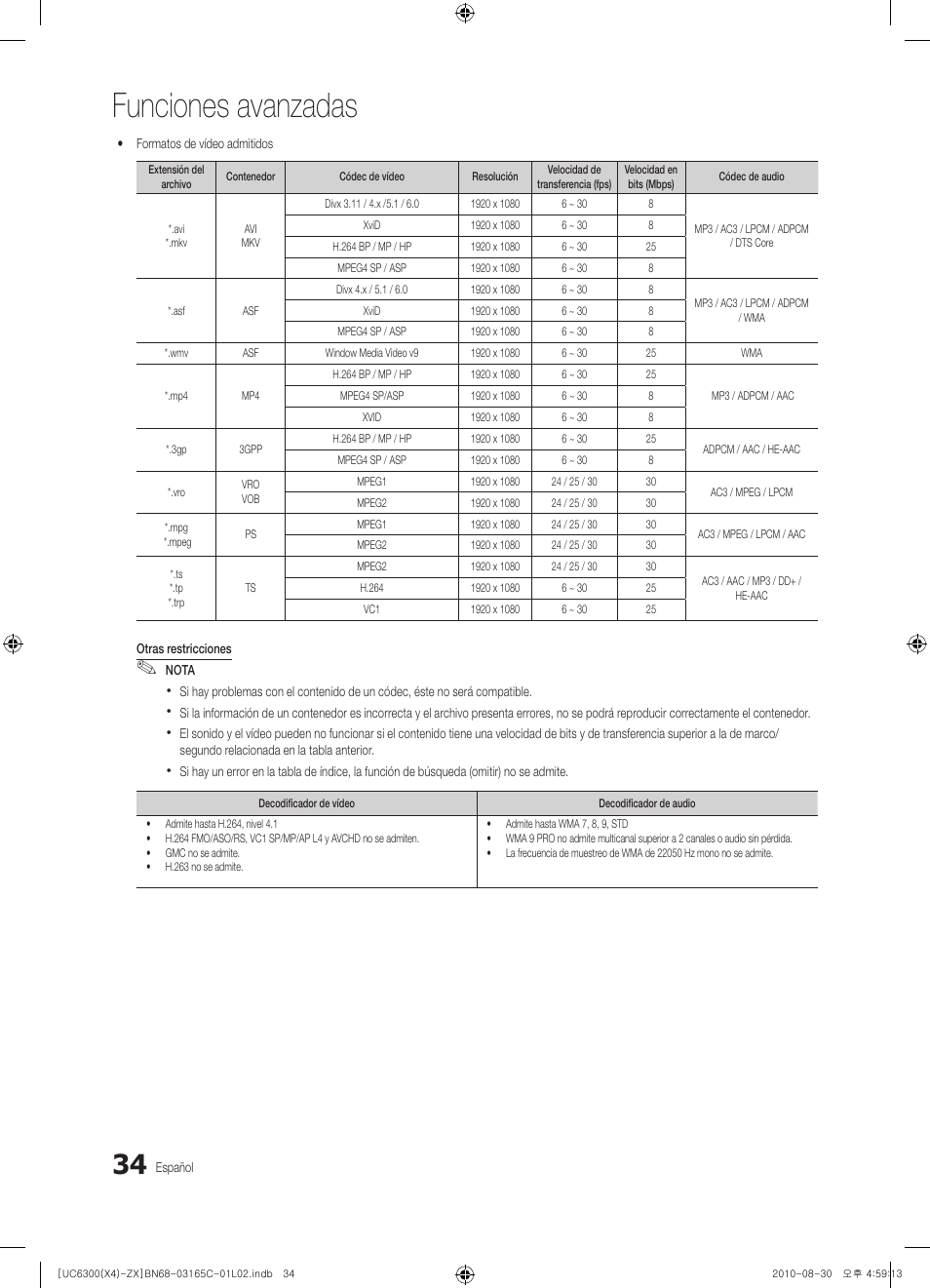 Funciones avanzadas | Samsung UN40C6300SFXZA User Manual | Page 86 / 104