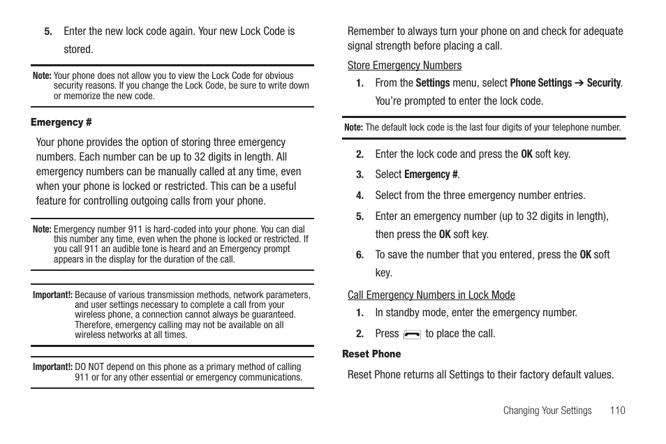 Emergency, Reset phone | Samsung SCH-R460WRACRI User Manual | Page 113 / 153