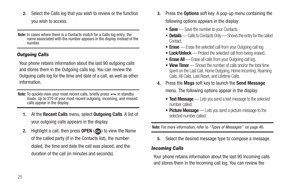 Outgoing calls, Incoming calls | Samsung SCH-R460WRACRI User Manual | Page 28 / 153