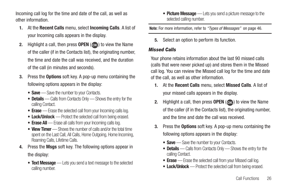 Missed calls | Samsung SCH-R460WRACRI User Manual | Page 29 / 153