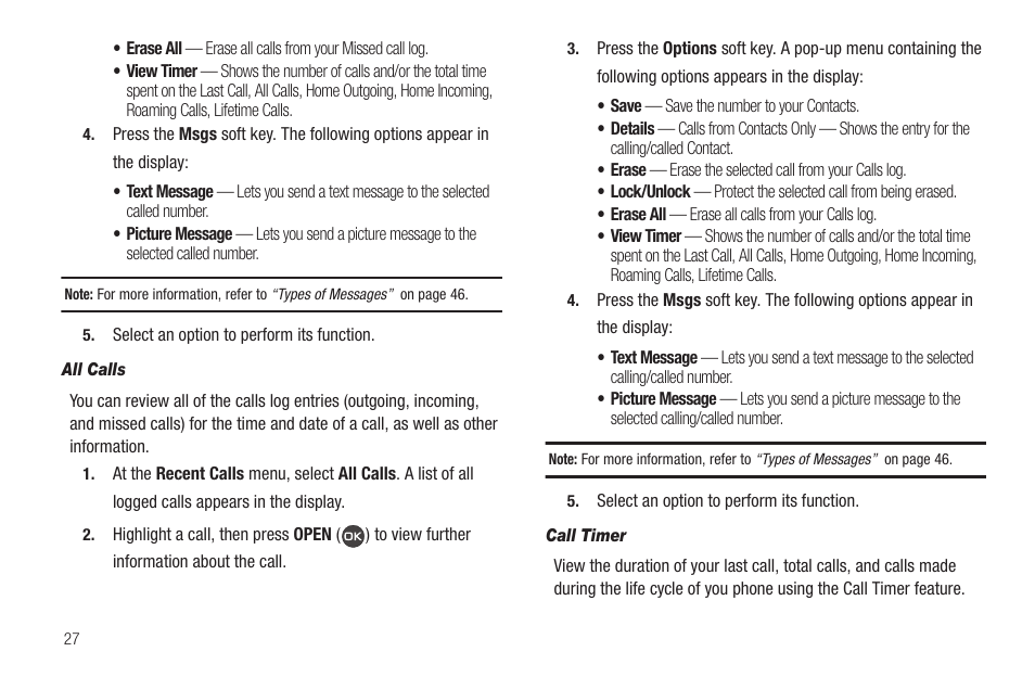 All calls, Call timer | Samsung SCH-R460WRACRI User Manual | Page 30 / 153