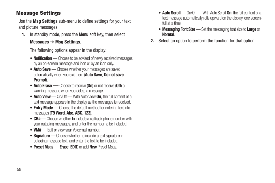 Message settings | Samsung SCH-R460WRACRI User Manual | Page 62 / 153