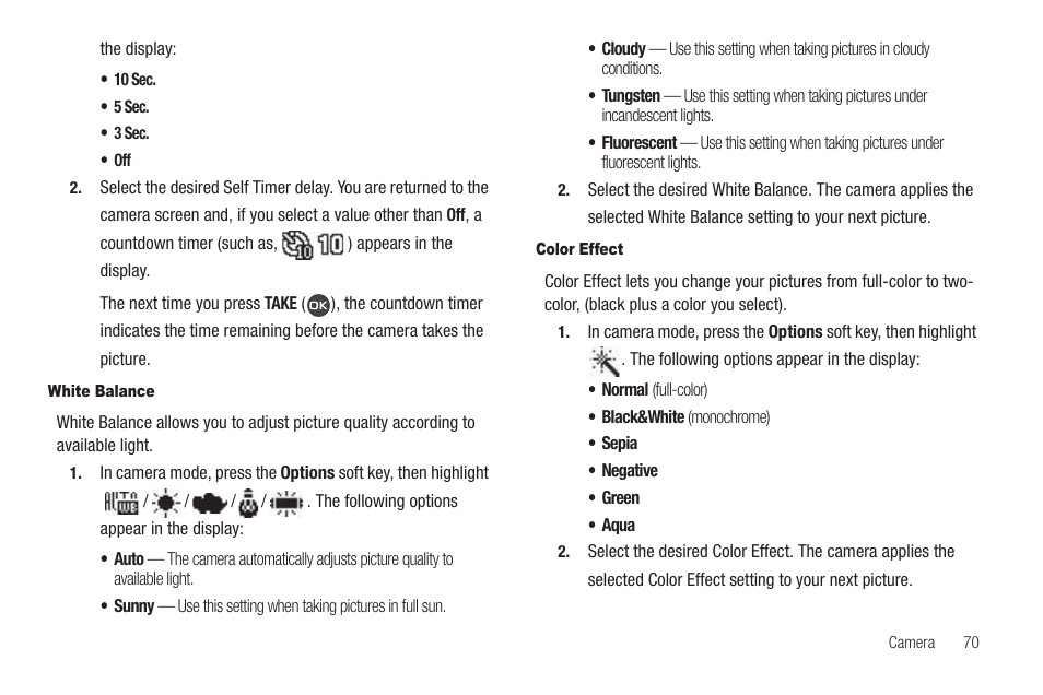 White balance, Color effect | Samsung SCH-R460WRACRI User Manual | Page 73 / 153