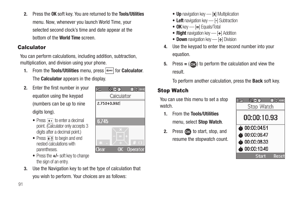 Calculator, Stop watch, Calculator stop watch | Samsung SCH-R460WRACRI User Manual | Page 94 / 153