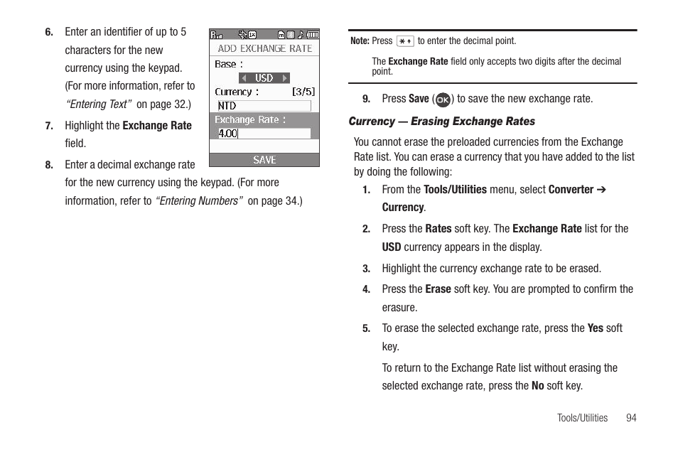 Currency — erasing exchange rates | Samsung SCH-R460WRACRI User Manual | Page 97 / 153