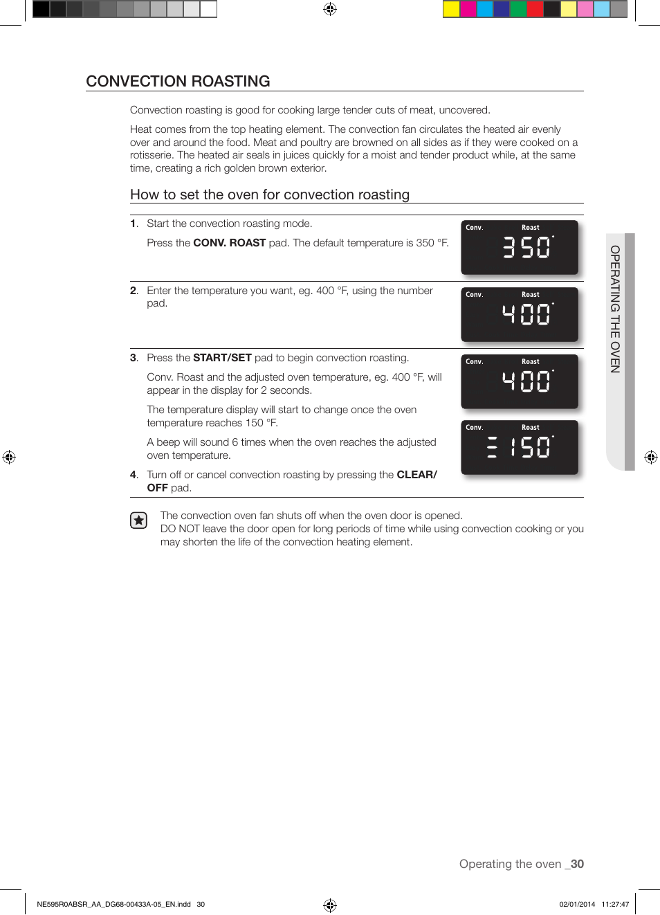 Convection roasting, How to set the oven for convection roasting | Samsung NE595R0ABSR-AA User Manual | Page 31 / 60