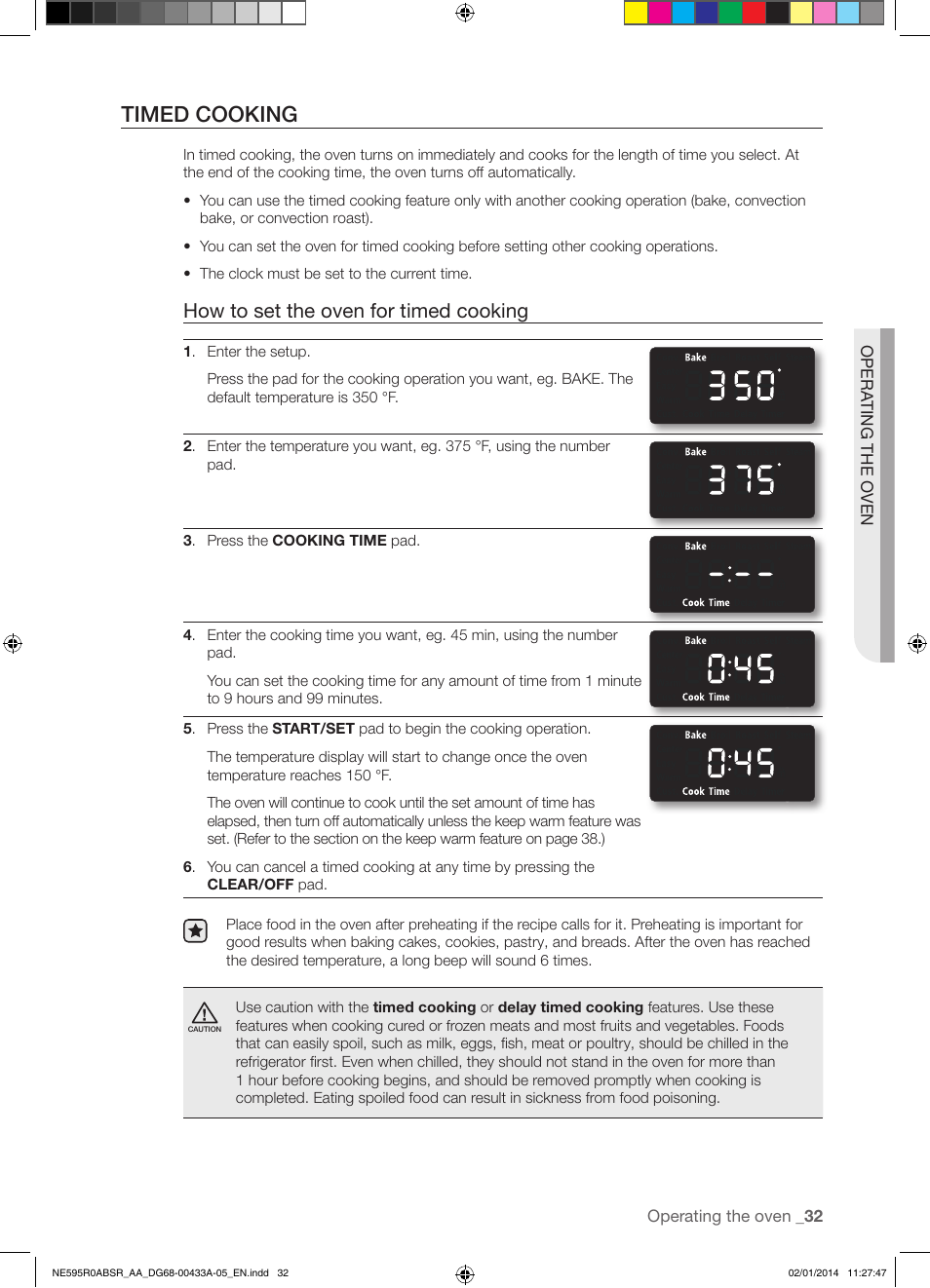 Timed cooking, How to set the oven for timed cooking | Samsung NE595R0ABSR-AA User Manual | Page 33 / 60