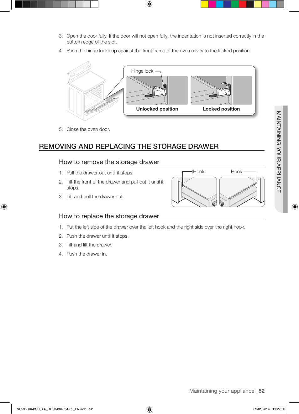 Removing and replacing the storage drawer, How to remove the storage drawer, How to replace the storage drawer | Samsung NE595R0ABSR-AA User Manual | Page 53 / 60