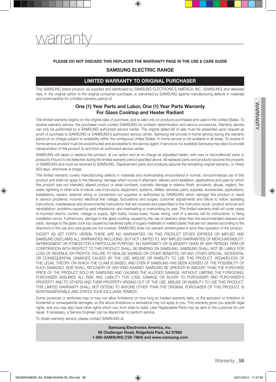 Warranty | Samsung NE595R0ABSR-AA User Manual | Page 59 / 60