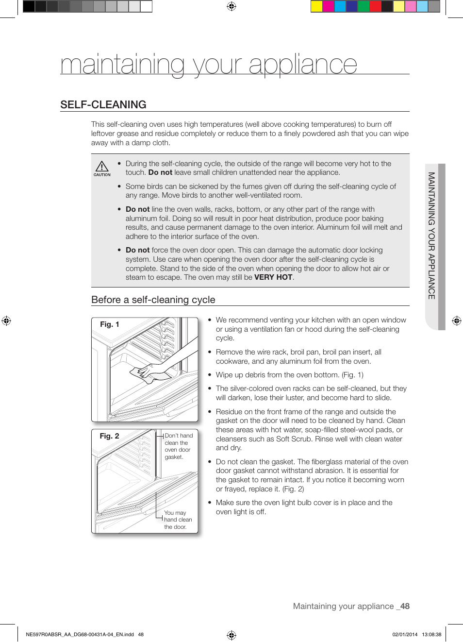 Maintaining your appliance, Self-cleaning, Before a self-cleaning cycle | Samsung NE597R0ABSR-AA User Manual | Page 49 / 64