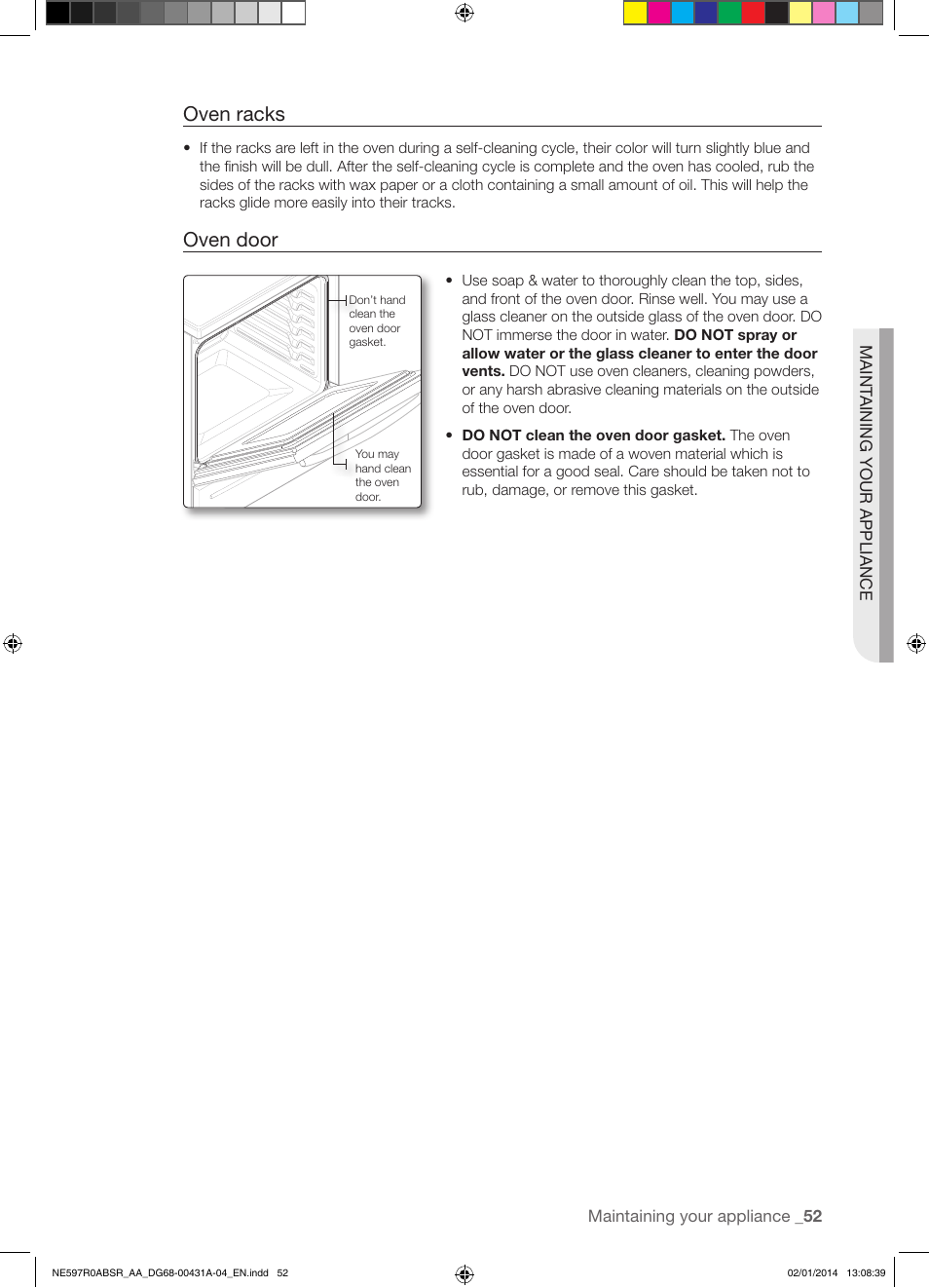 Oven racks, Oven door | Samsung NE597R0ABSR-AA User Manual | Page 53 / 64