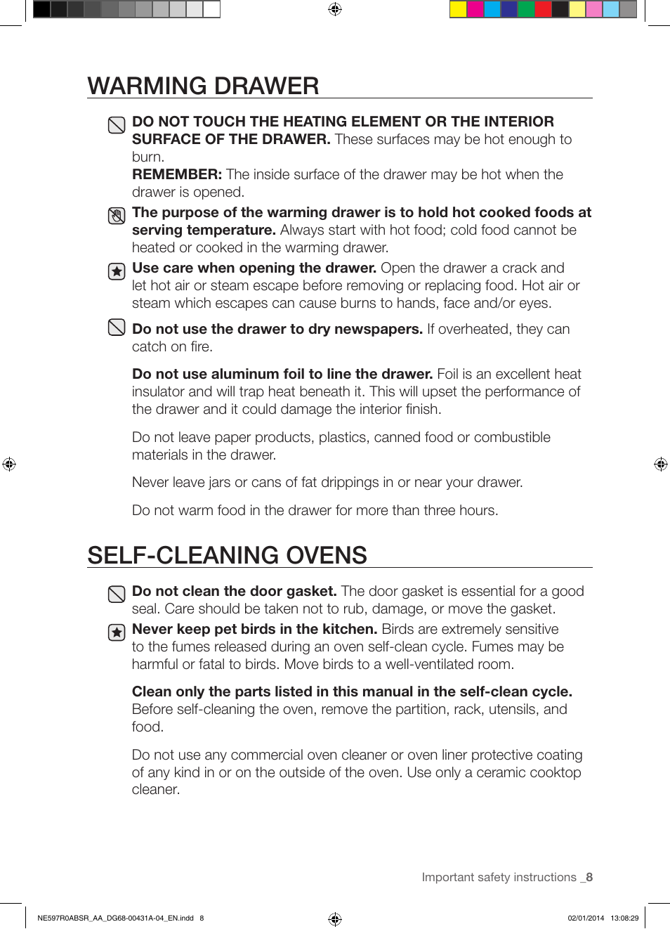 Warming drawer, Self-cleaning ovens | Samsung NE597R0ABSR-AA User Manual | Page 9 / 64