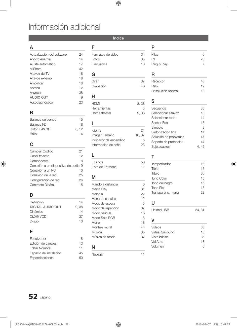 Información adicional | Samsung PN58C500G2FXZA User Manual | Page 104 / 156