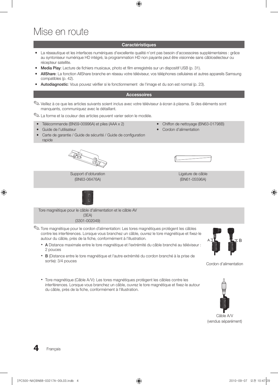 Mise en route | Samsung PN58C500G2FXZA User Manual | Page 108 / 156