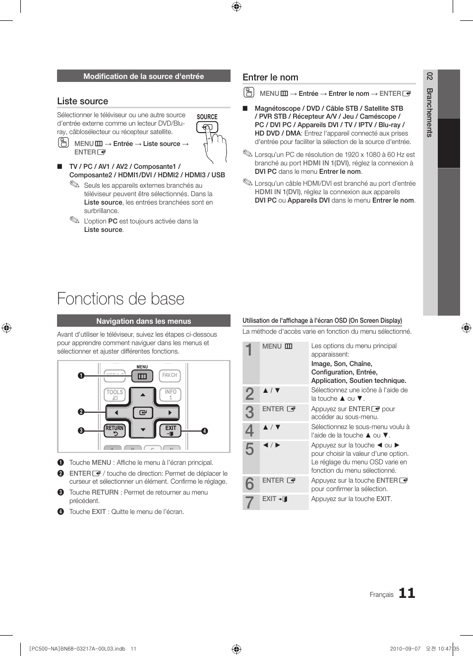 Fonctions de base, Liste source, Entrer le nom | Samsung PN58C500G2FXZA User Manual | Page 115 / 156