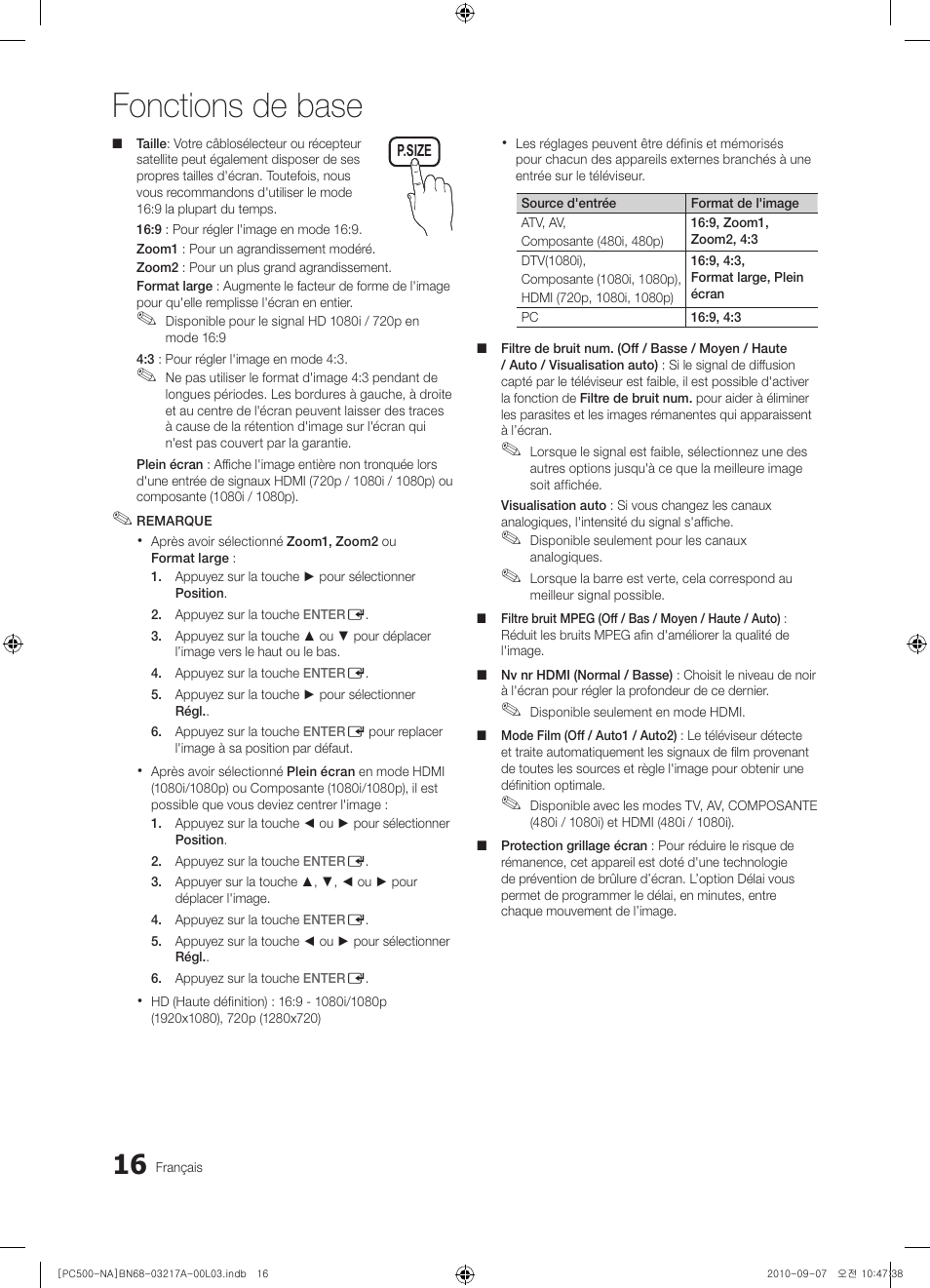 Fonctions de base | Samsung PN58C500G2FXZA User Manual | Page 120 / 156