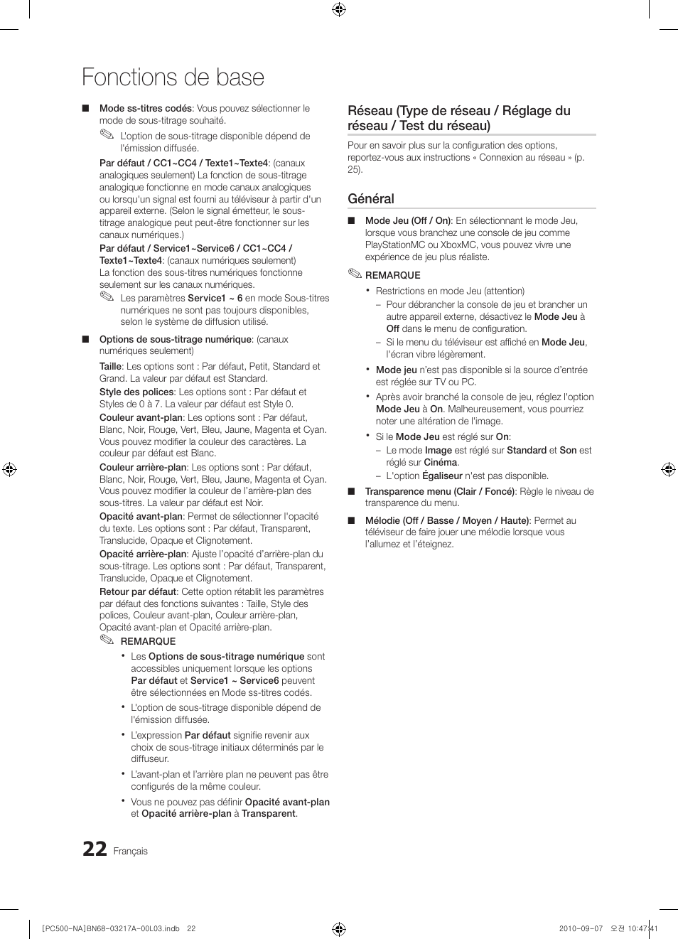 Fonctions de base | Samsung PN58C500G2FXZA User Manual | Page 126 / 156