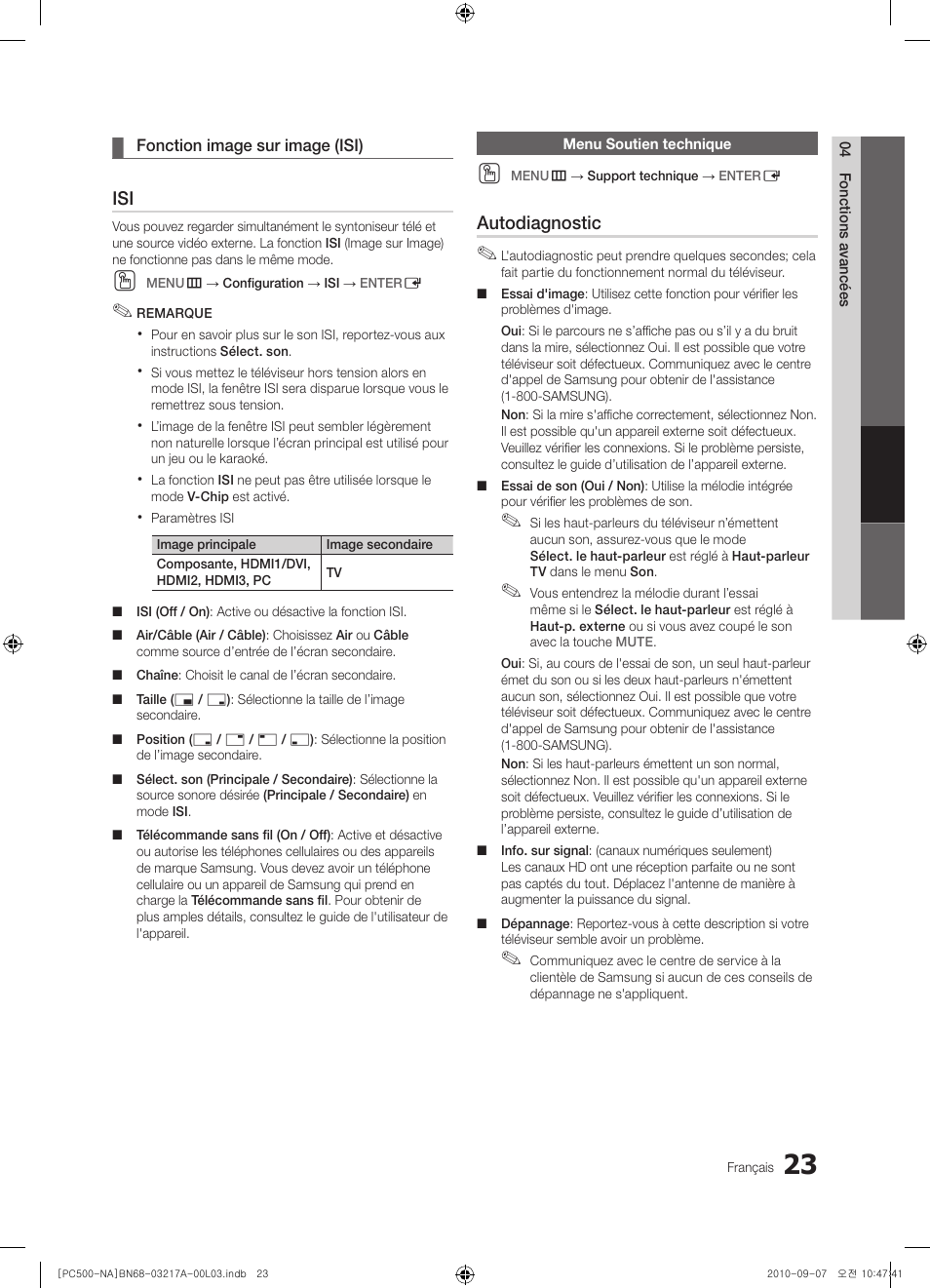 Autodiagnostic | Samsung PN58C500G2FXZA User Manual | Page 127 / 156