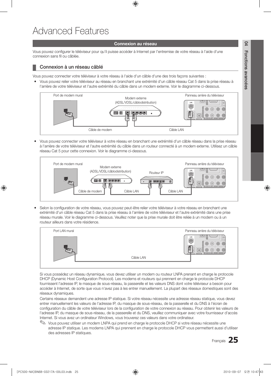 Advanced features | Samsung PN58C500G2FXZA User Manual | Page 129 / 156