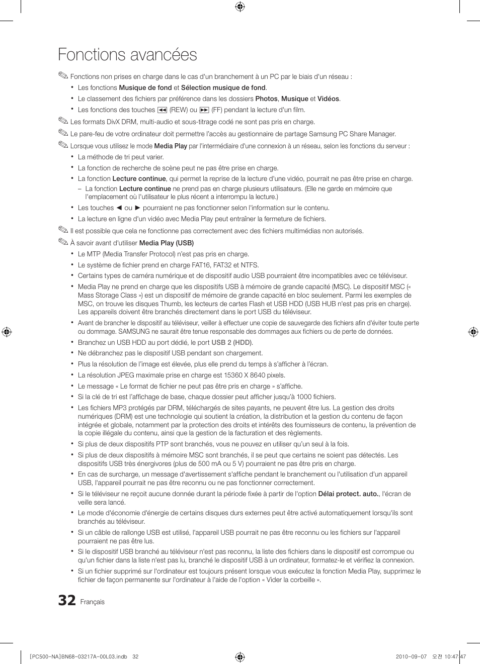 Fonctions avancées | Samsung PN58C500G2FXZA User Manual | Page 136 / 156