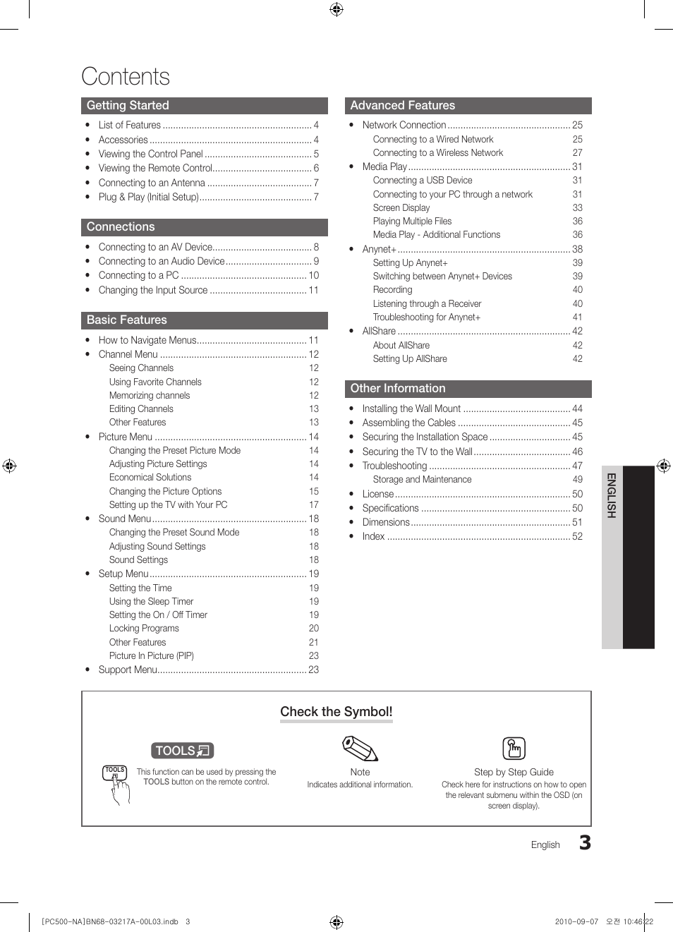 Samsung PN58C500G2FXZA User Manual | Page 3 / 156