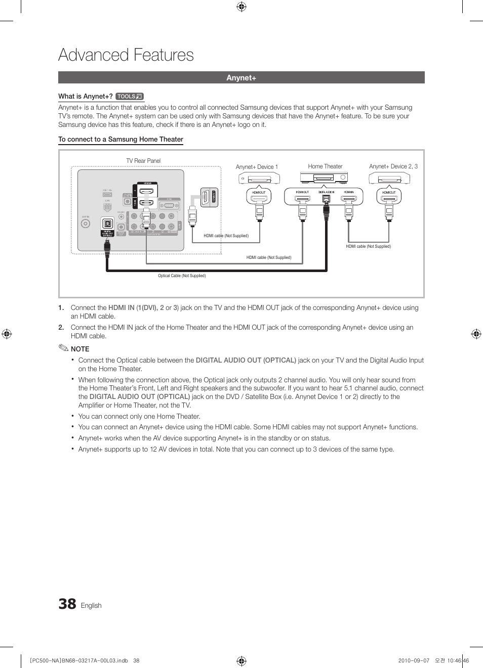 Advanced features | Samsung PN58C500G2FXZA User Manual | Page 38 / 156