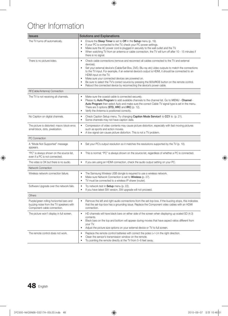 Other information | Samsung PN58C500G2FXZA User Manual | Page 48 / 156