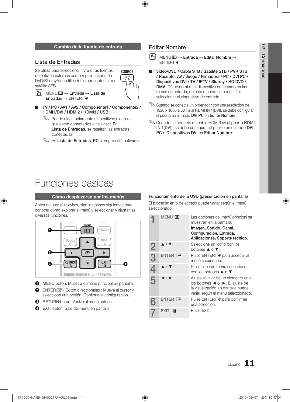 Funciones básicas, Lista de entradas, Editar nombre | Samsung PN58C500G2FXZA User Manual | Page 63 / 156