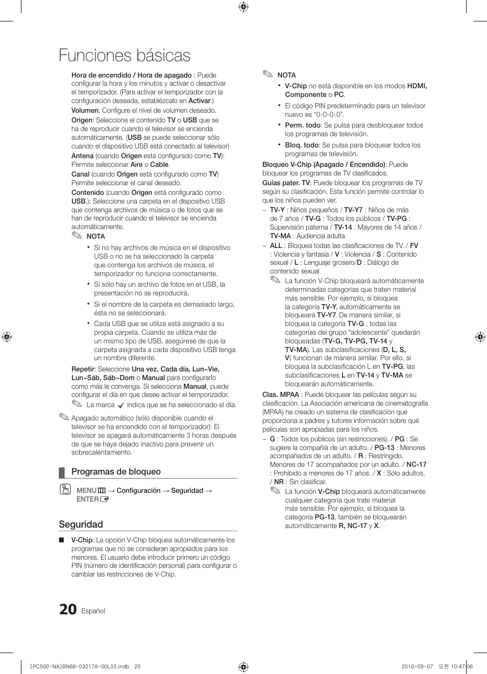 Funciones básicas | Samsung PN58C500G2FXZA User Manual | Page 72 / 156