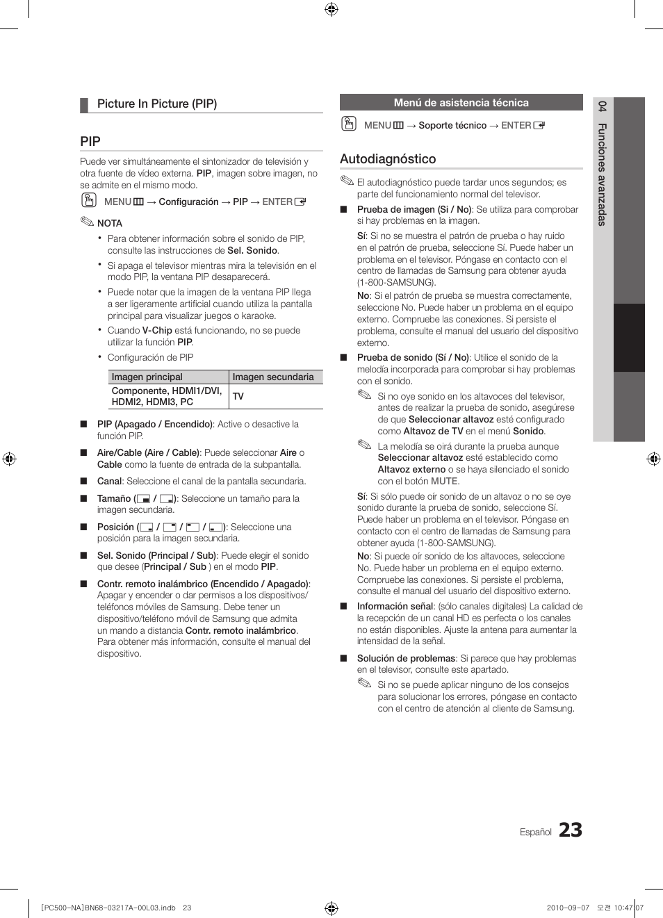 Autodiagnóstico | Samsung PN58C500G2FXZA User Manual | Page 75 / 156