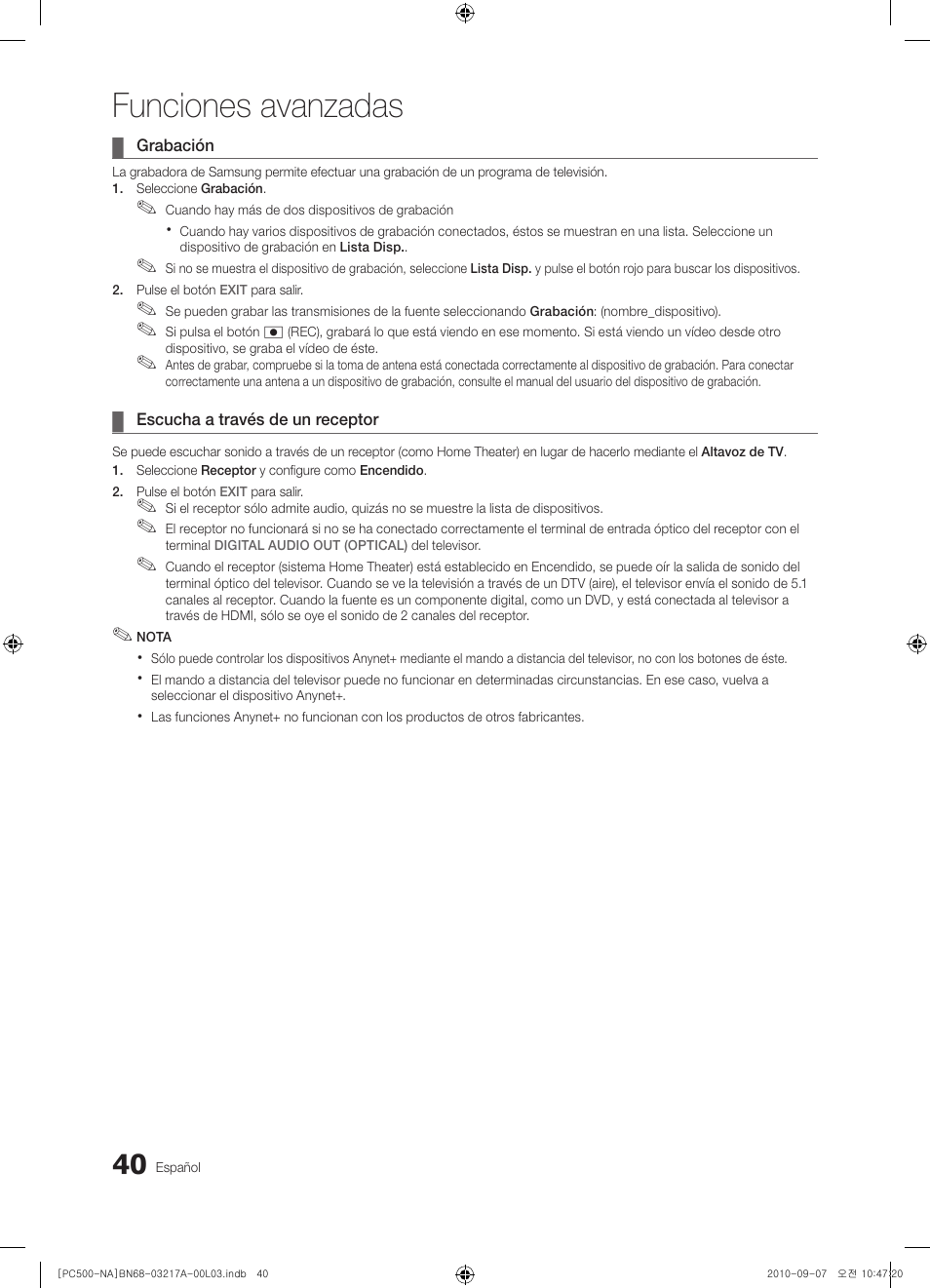 Funciones avanzadas | Samsung PN58C500G2FXZA User Manual | Page 92 / 156